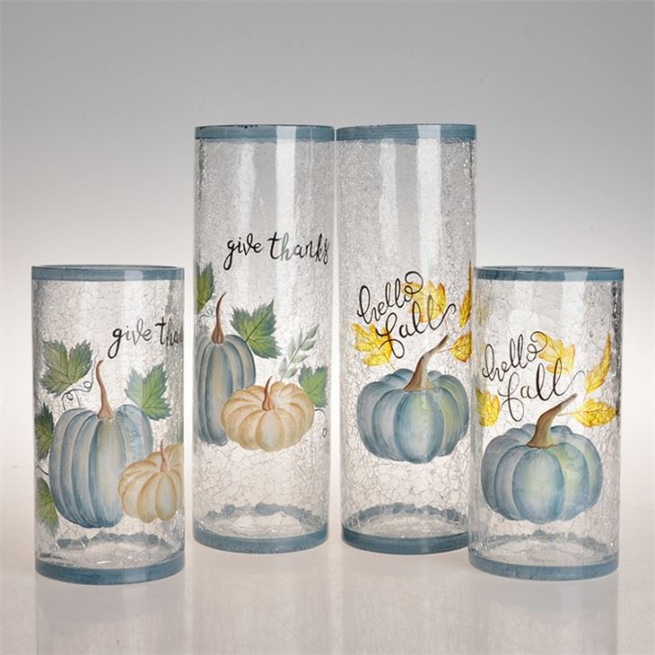 Cylinder Crackle Painted Pumpkin Glass Vase
