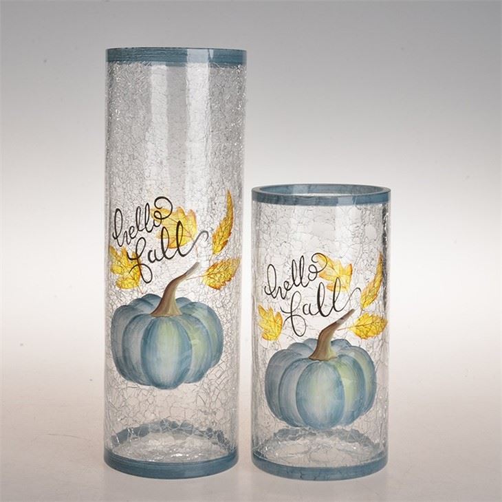 Cylinder Crackle Painted Pumpkin Glass Vase